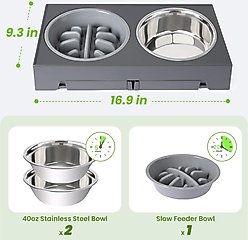 Heeyoo Elevated Dog Bowl Set, 3 bowls, 5-cup, Grey slide 2 of 7