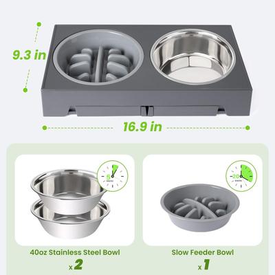 Show full view: Heeyoo Elevated Dog Bowl Set, 3 bowls, 5-cup, Grey slide 5 of 9
