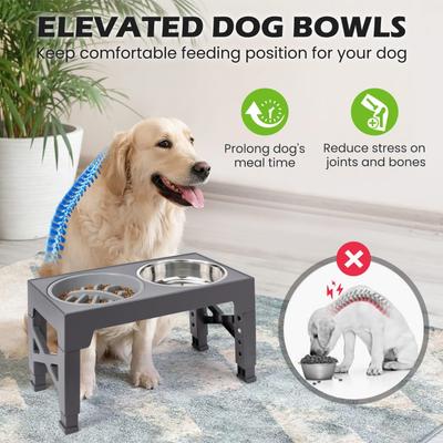 Show full view: Heeyoo Elevated Dog Bowl Set, 3 bowls, 5-cup, Grey slide 4 of 9