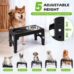 Heeyoo Elevated Dog Bowl Set, 3 bowls, 5-cup, Black