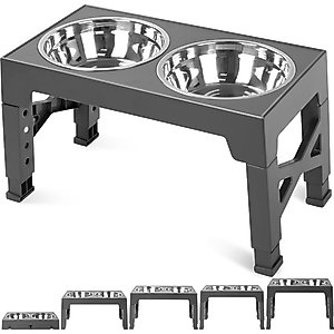 Niubya Elevated Dog Bowl Set, 5-cup, Grey