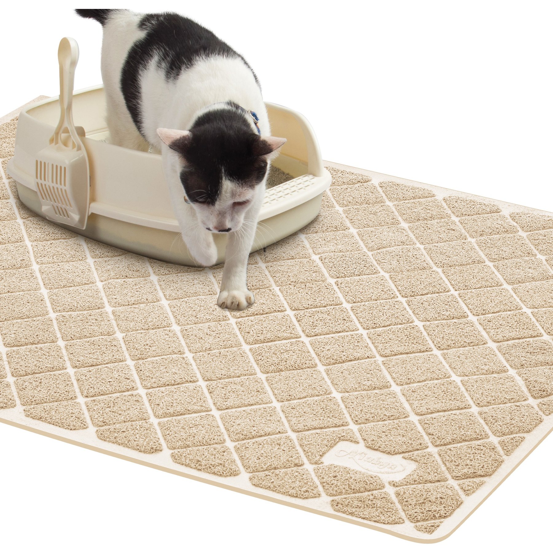 Niubya Premium Cat Litter Mat, Beige, 47 x 35-in