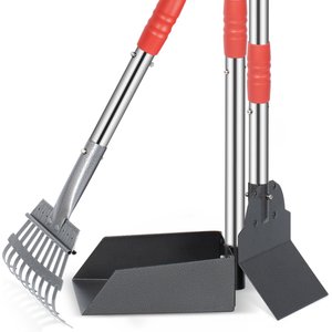Heeyoo Stainless Steel Spade Poop Scooper Set, Silver & Red