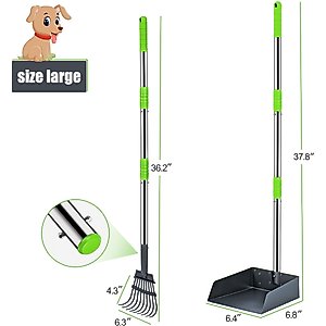 Niubya Dog Stainless Steel Rake Pooper Scooper Set, Silver & Green