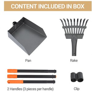 Niubya Dog Stainless Steel Rake Pooper Scooper Set, Black & Orange