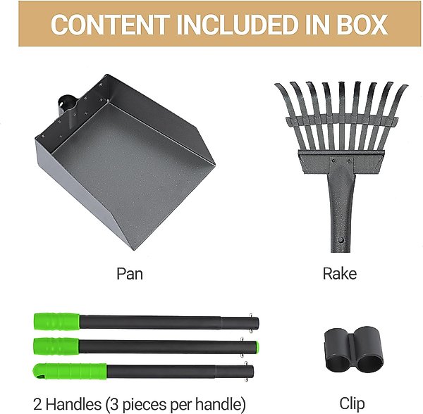 Show full view: Niubya Dog Stainless Steel Rake Pooper Scooper Set, Black & Green slide 7 of 9