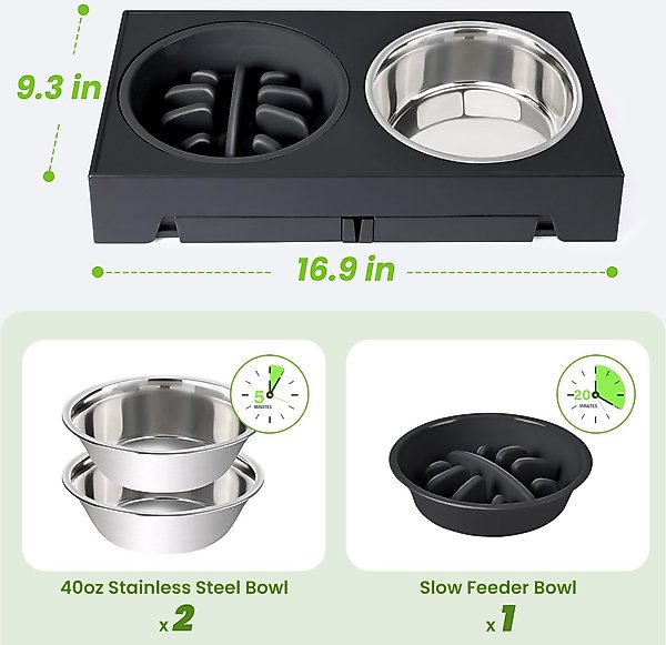 Show full view: Heeyoo Elevated Dog Bowl Set, 3 bowls, 5-cup, Black slide 5 of 9