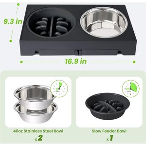 Heeyoo Elevated Dog Bowl Set, 3 bowls, 5-cup, Black