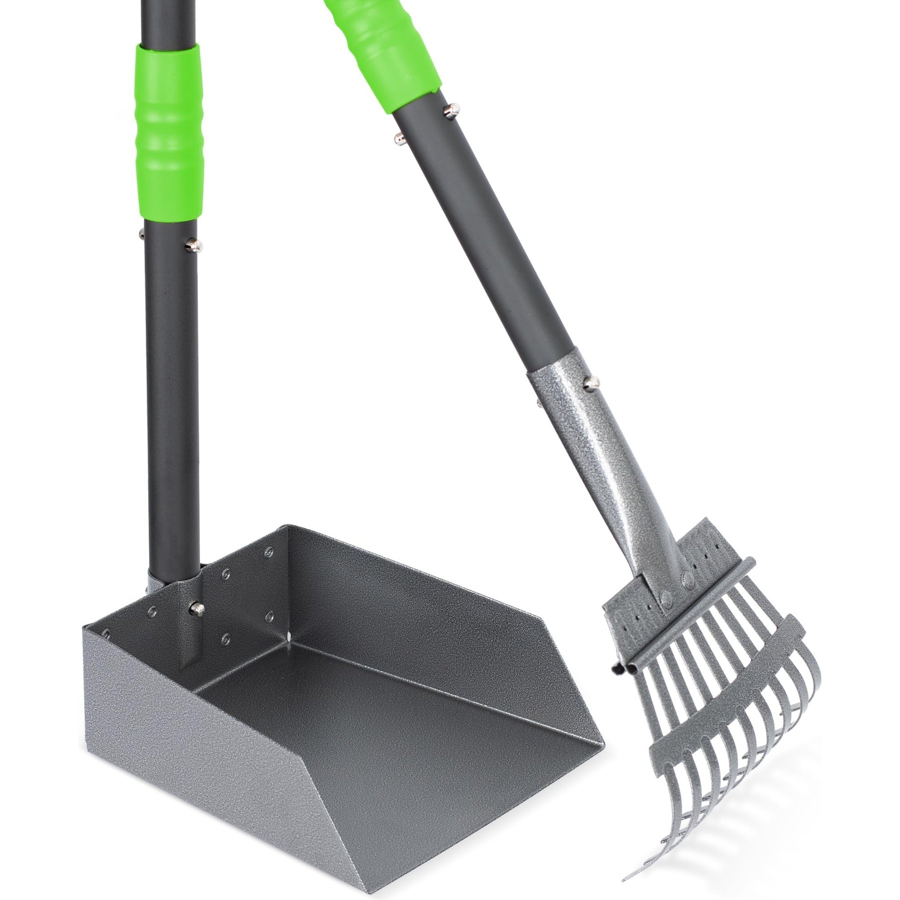 Niubya Dog Stainless Steel Rake Pooper Scooper Set, Black & Green