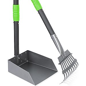Niubya Dog Stainless Steel Rake Pooper Scooper Set, Black & Green