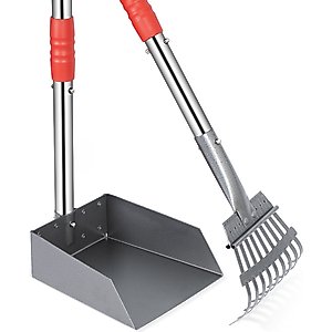 Niubya Dog Stainless Steel Rake Pooper Scooper Set, Silver & Red