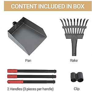 Niubya Dog Stainless Steel Rake Pooper Scooper Set, Black & Red