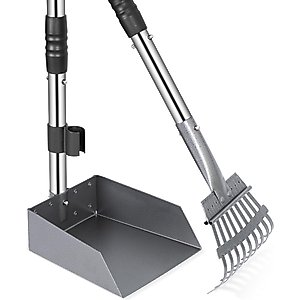 Niubya Dog Stainless Steel Rake Pooper Scooper Set, Silver & Black