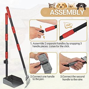 Niubya Dog Stainless Steel Rake Pooper Scooper Set, Black & Red