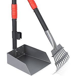 Niubya Dog Stainless Steel Rake Pooper Scooper Set, Black & Red