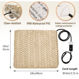 Heeyoo Dog & Cat Heating Pad with Removable Cover, Beige, Small