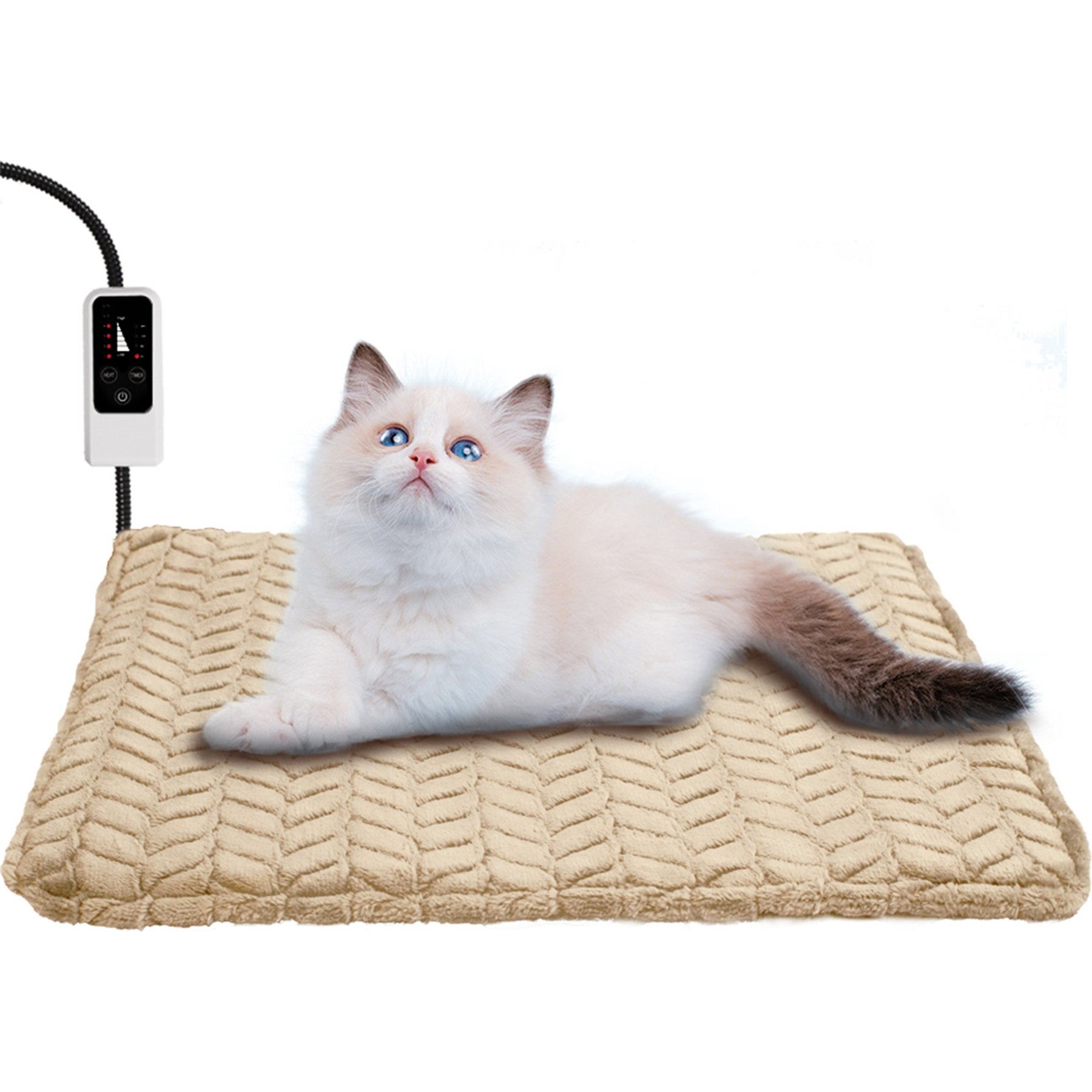 Heeyoo Dog & Cat Heating Pad with Removable Cover, Beige, Small