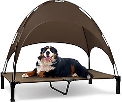 Heeyoo Elevated Dog Bed with Canopy, Brown, Large