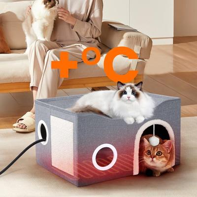 Show full view: Heeyoo Indoor Heated Cat House, Light Grey slide 4 of 8