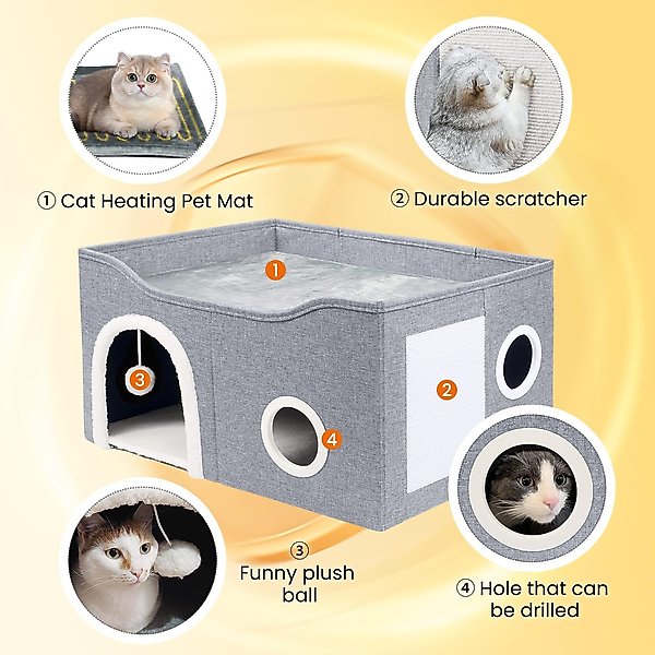 Show full view: Heeyoo Indoor Heated Cat House, Light Grey slide 3 of 8
