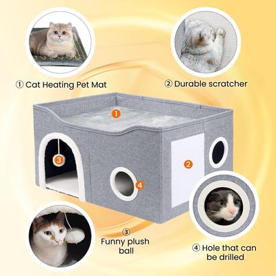 Show full view: Heeyoo Indoor Heated Cat House, Light Grey slide 3 of 8