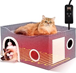 Heeyoo Indoor Heated Cat House, Light Grey