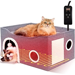 Heeyoo Indoor Heated Cat House, Light Grey
