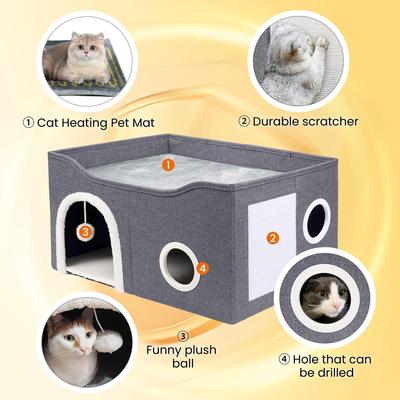 Show full view: Heeyoo Indoor Heated Cat House, Medium Grey slide 3 of 9