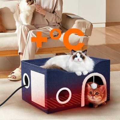 Show full view: Heeyoo Indoor Heated Cat House, Dark Blue slide 4 of 9