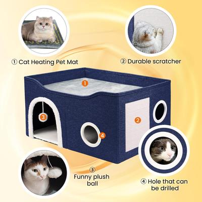 Show full view: Heeyoo Indoor Heated Cat House, Dark Blue slide 3 of 9