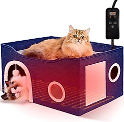 Heeyoo Indoor Heated Cat House, Dark Blue