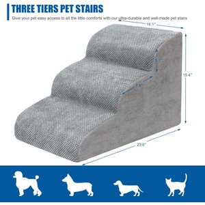 Niubya High Density Foam Dog Stairs, Grey, 3 steps