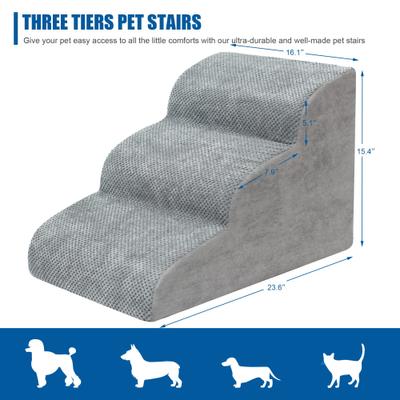 Show full view: Niubya High Density Foam Dog Stairs, Grey, 3 steps slide 2 of 8