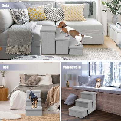Show full view: Heeyoo Foldable Dog Stairs with Storage, Light Grey, 3 steps slide 6 of 8