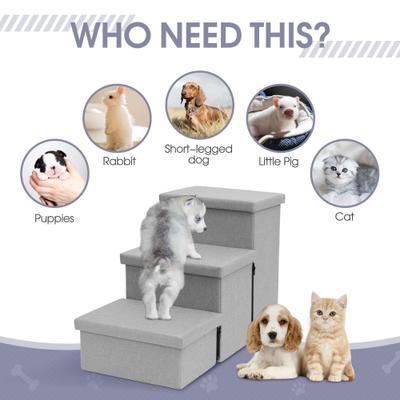 Show full view: Heeyoo Foldable Dog Stairs with Storage, Light Grey, 3 steps slide 4 of 8