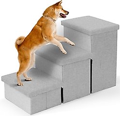 Heeyoo Foldable Dog Stairs with Storage, Light Grey, 3 steps slide 1 of 7
