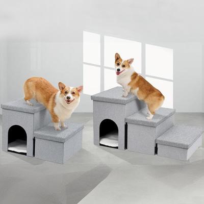 Show full view: Heeyoo 3-in-1 Foldable Dog Stairs, Light Grey, 3 steps slide 5 of 7
