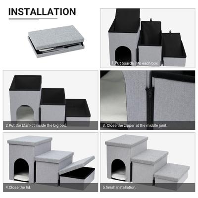 Show full view: Heeyoo 3-in-1 Foldable Dog Stairs, Light Grey, 3 steps slide 6 of 7