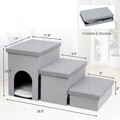 Show full view: Heeyoo 3-in-1 Foldable Dog Stairs, Light Grey, 3 steps slide 2 of 7