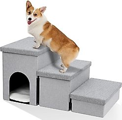 Heeyoo 3-in-1 Foldable Dog Stairs, Light Grey, 3 steps