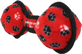 Show full view: Tuffy's Jr 2 Ball Tug Squeaky Plush Dog Toy, Red Paws slide 2 of 4