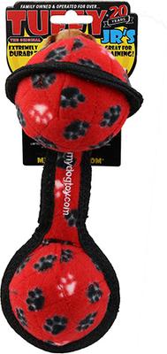 Show full view: Tuffy's Jr 2 Ball Tug Squeaky Plush Dog Toy, Red Paws slide 4 of 4