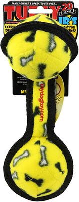 Show full view: Tuffy's Jr 2 Ball Tug Squeaky Plush Dog Toy, Yellow Bones slide 4 of 4