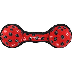 Tuffy's Ultimate 2 Ball Tug Squeaky Plus Dog Toy, Red Paws