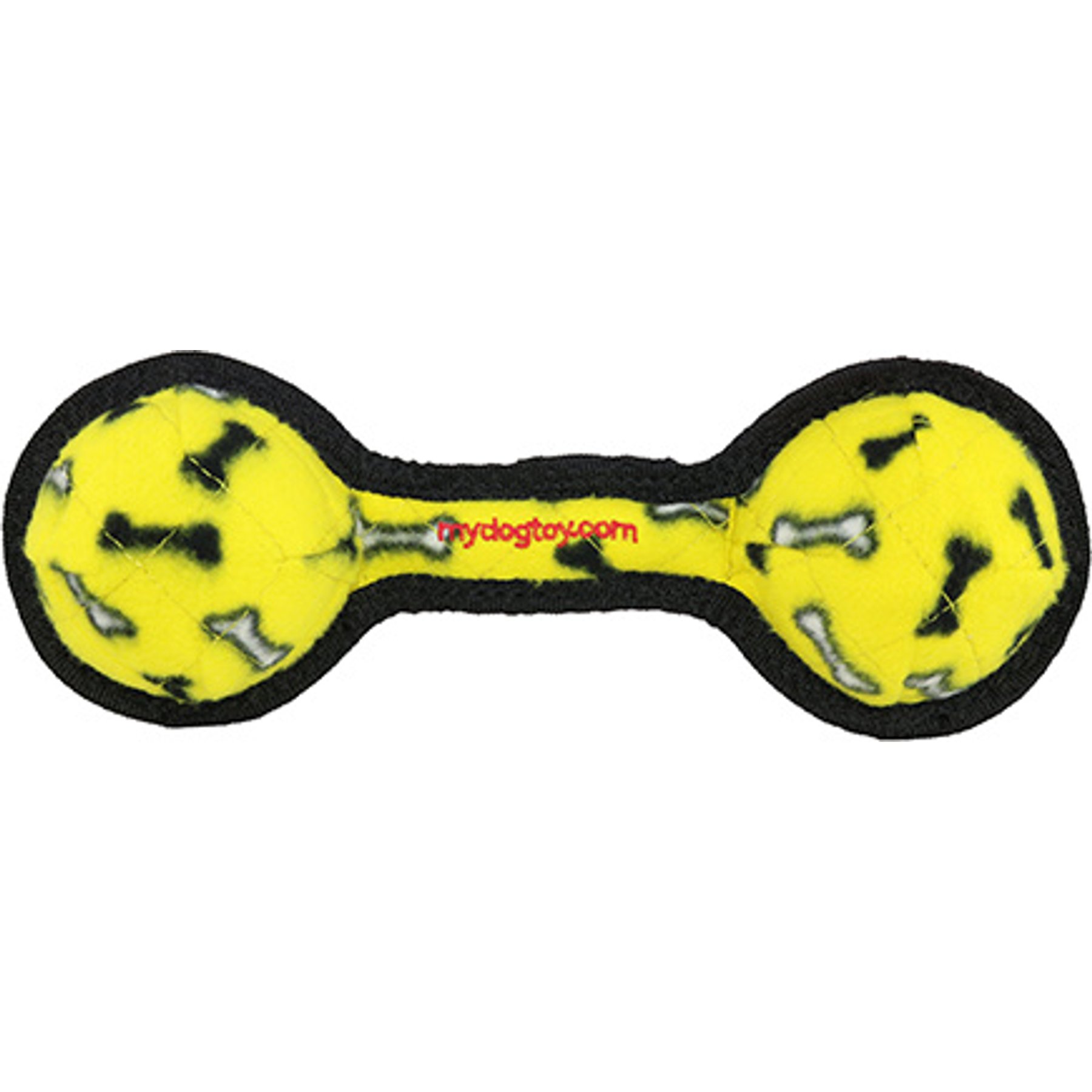 Tuffy's Jr 2 Ball Tug Squeaky Plush Dog Toy, Yellow Bones