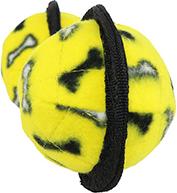 Show full view: Tuffy's Jr 2 Ball Tug Squeaky Plush Dog Toy, Yellow Bones slide 3 of 4