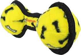 Show full view: Tuffy's Jr 2 Ball Tug Squeaky Plush Dog Toy, Yellow Bones slide 2 of 4