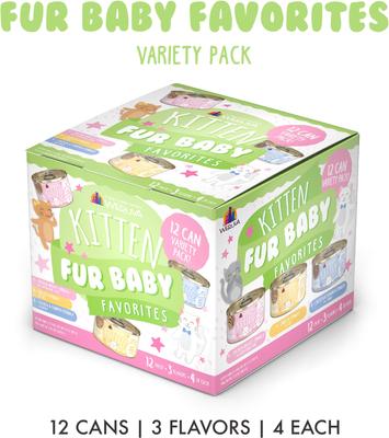 Show full view: Weruva Kitten Fur Baby Favorites Chicken Flavored Shredded Wet Cat Food Variety Pack, 3-oz can, case of 12 slide 3 of 13