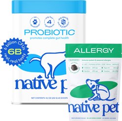 Native Pet Allergy Itch Relief, 60 count + Vet-Formulated Probiotics & Prebiotic Dog Supplement, 8.2-oz canister