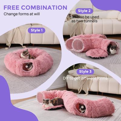 Show full view: RYPetmia Donut Tunnel Bed Foldable Cat Plush Toy, Pink slide 7 of 10